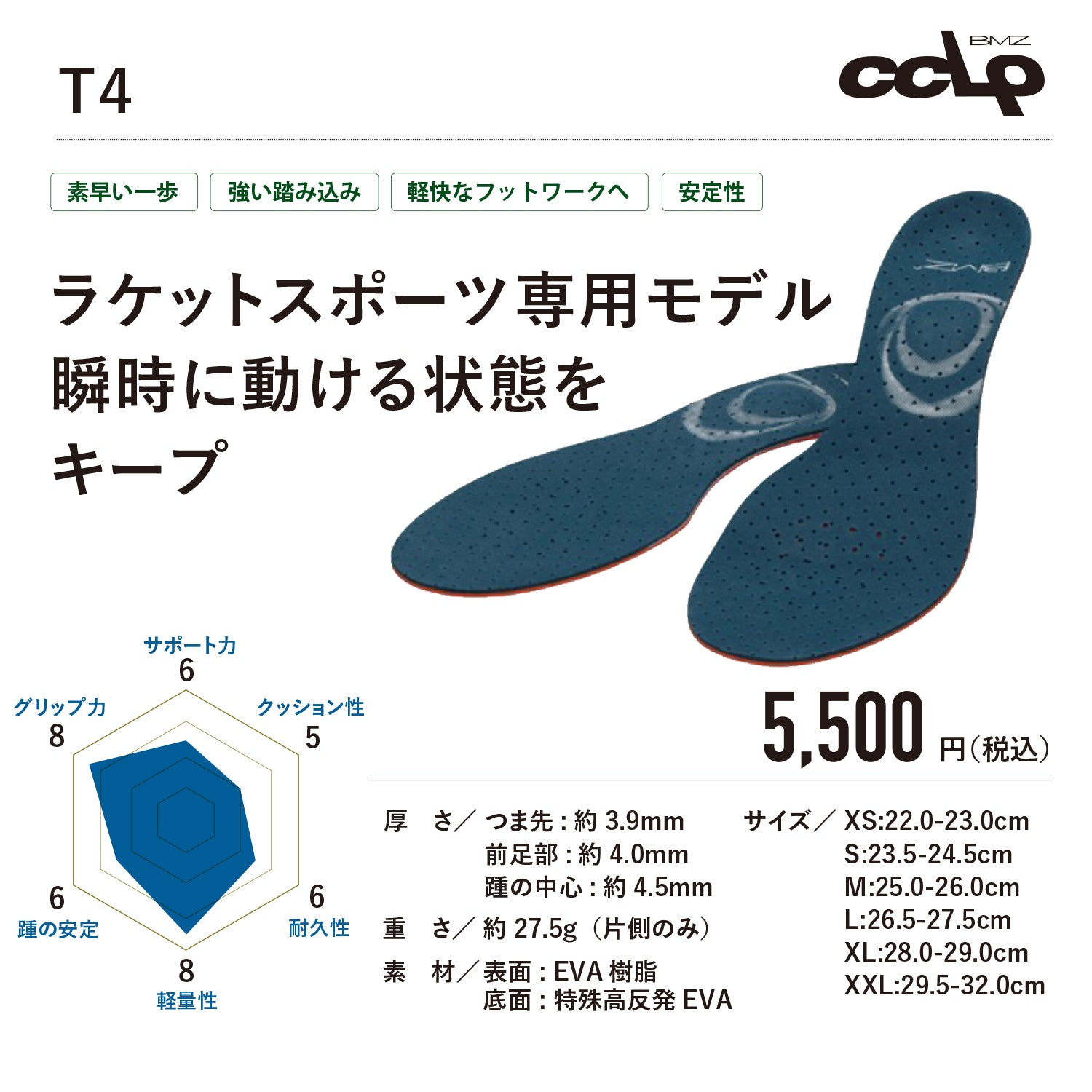 ラケットスポーツ専用インソール T4